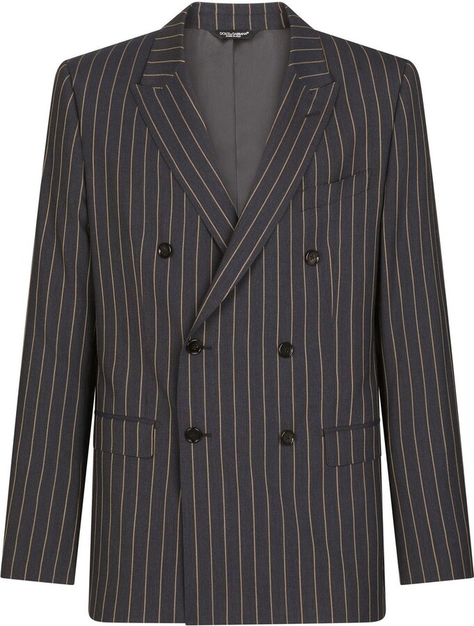 Pinstripe Double-Breasted Suit Jacket