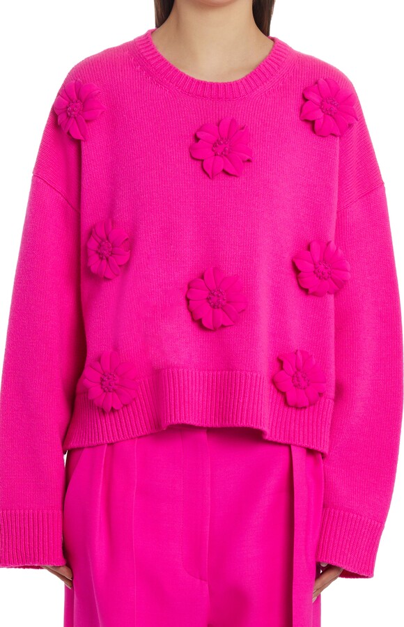 Flower Embellished Oversize Wool Sweater