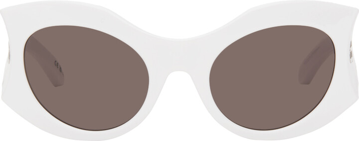 Balenciaga White Hourglass Round Sunglasses