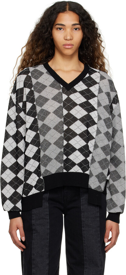 MM6 Maison Margiela White & Black Argyle Sweater