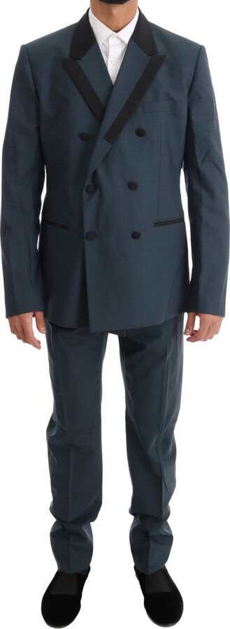 Blue Wool Double Breasted 3 Piece Men's Suit