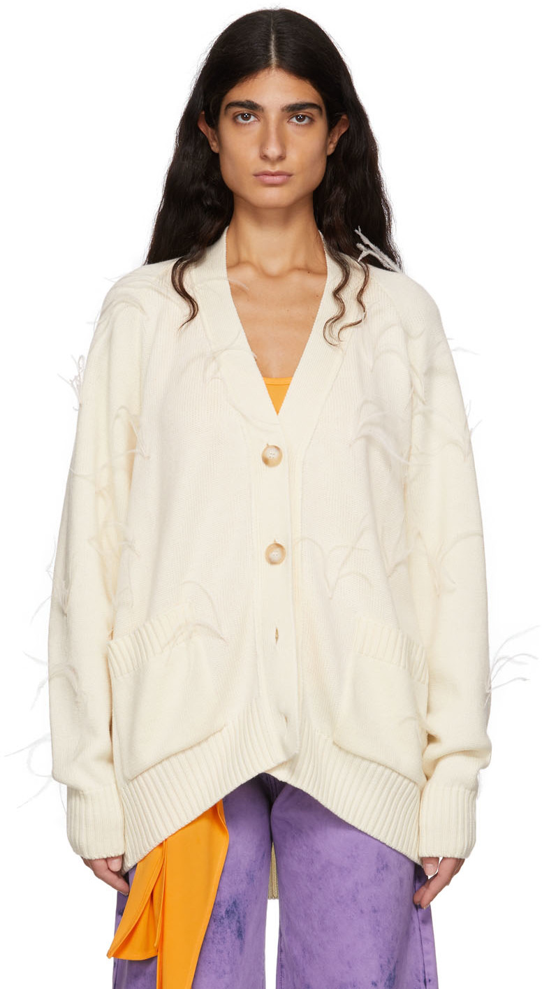 Marques Almeida Off-White Ostrich Feather Oversized Cardigan