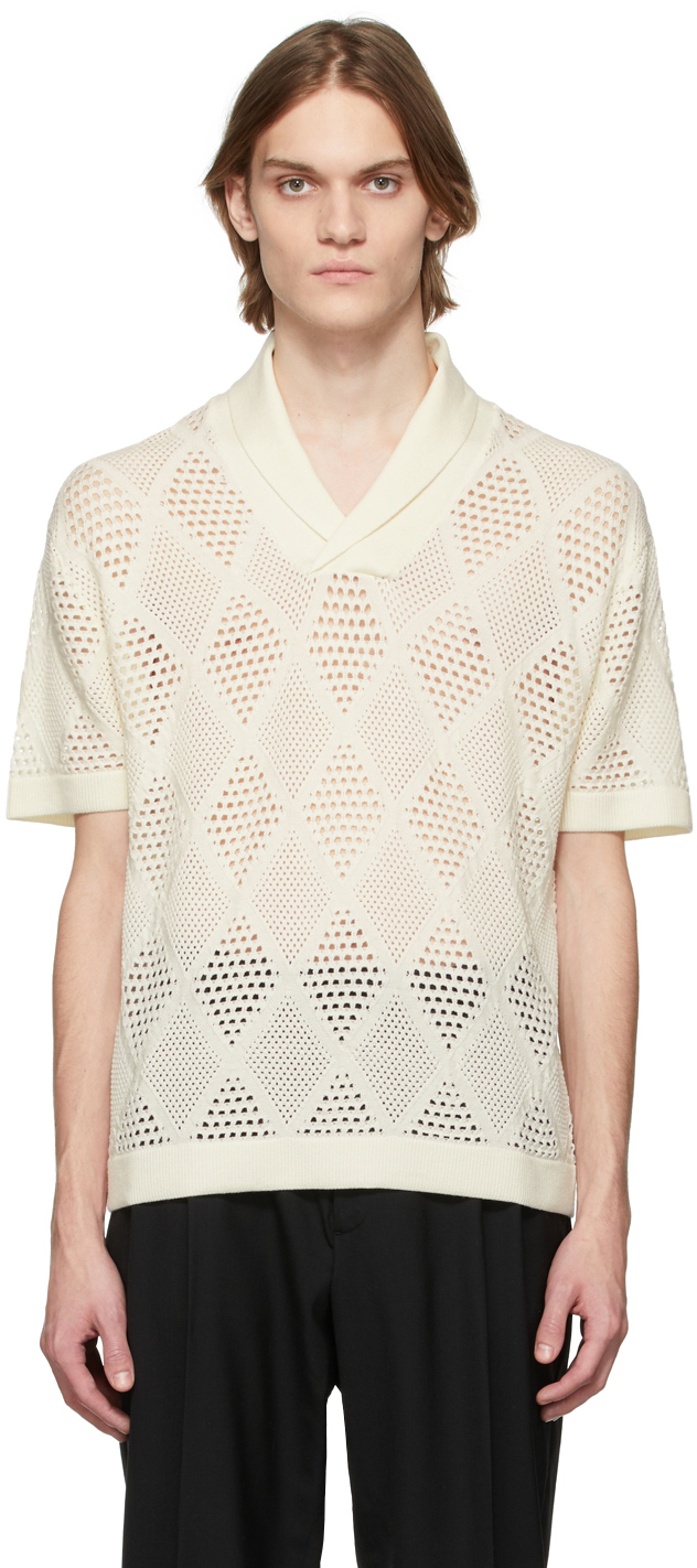 King & Tuckfield Off-White Diamond Roll-Neck Polo