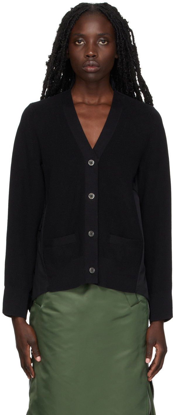 sacai Black Cotton Knit Cardigan