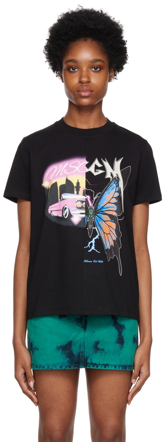 MSGM Black Printed T-Shirt