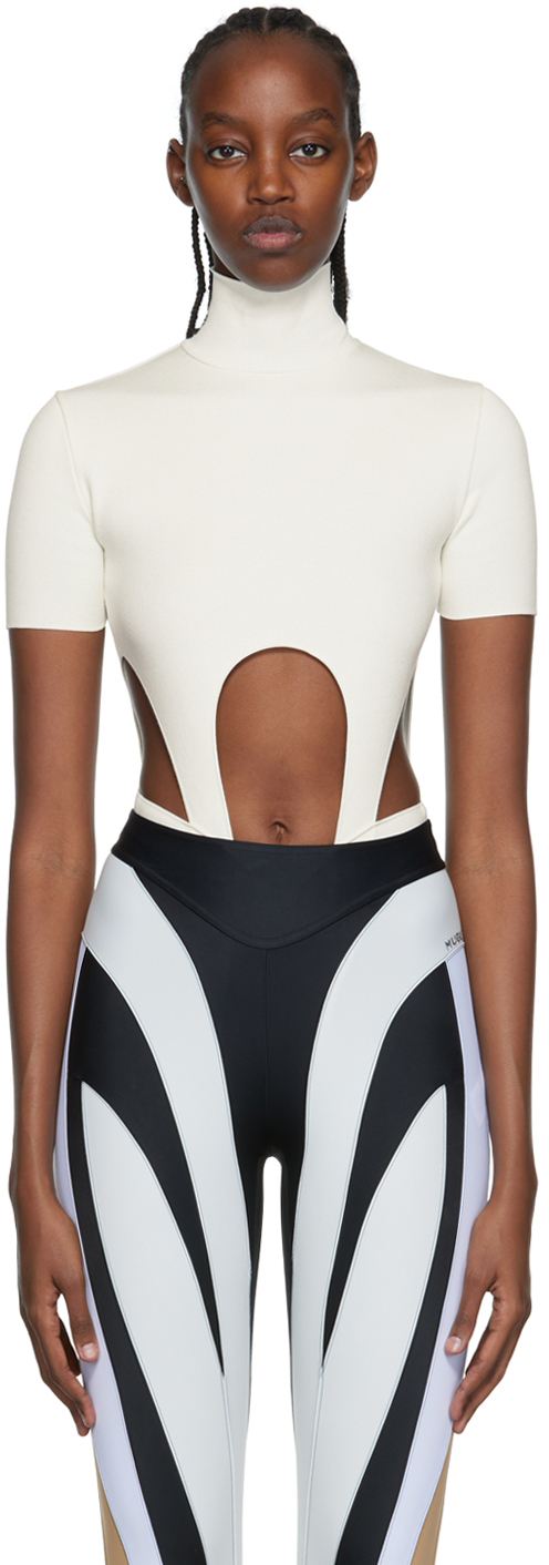 Mugler Off-White Cutout Bodysuit