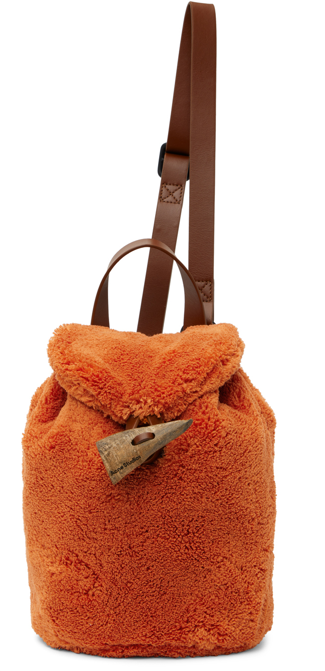 Acne Studios Orange Furry Fleece Backpack