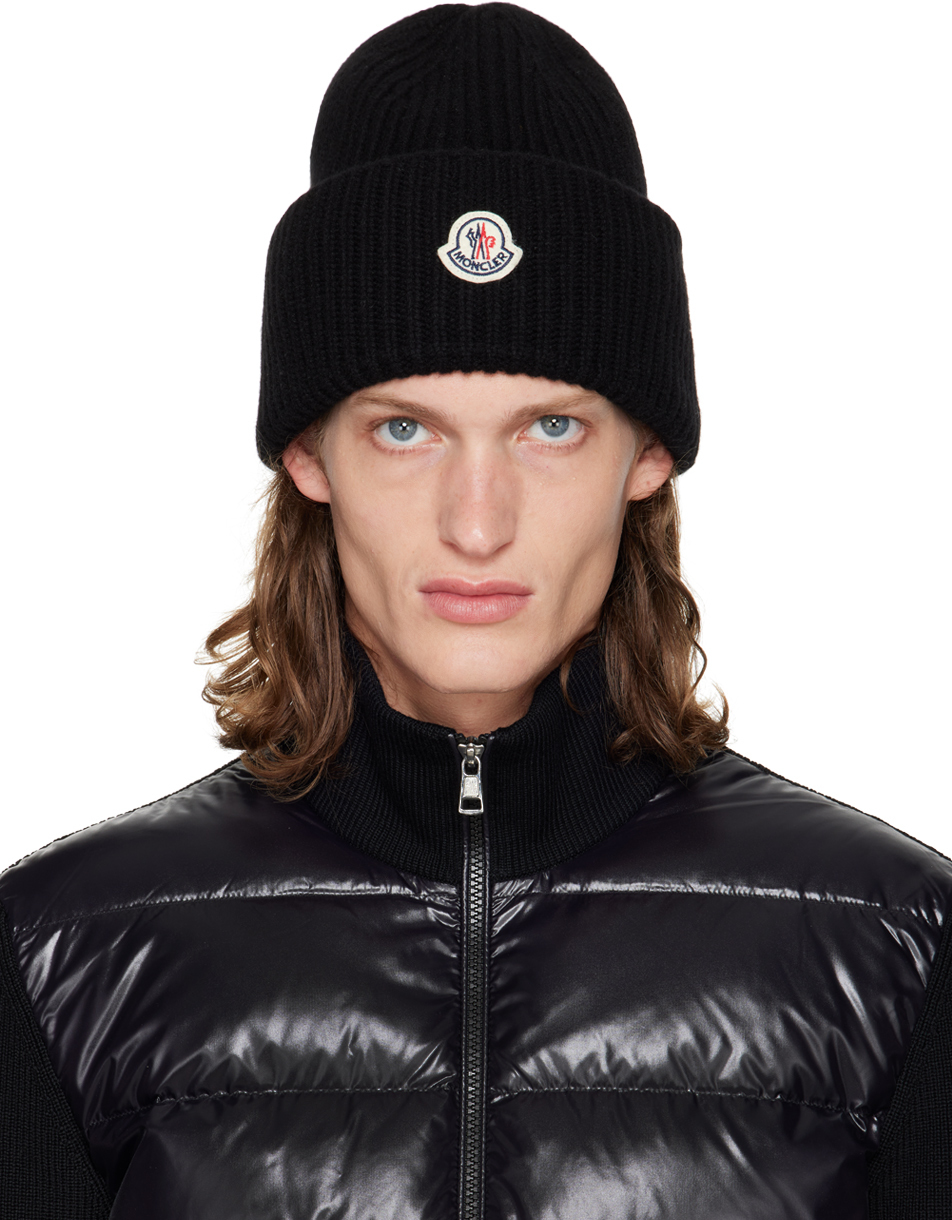 Moncler Black Rolled Brim Beanie