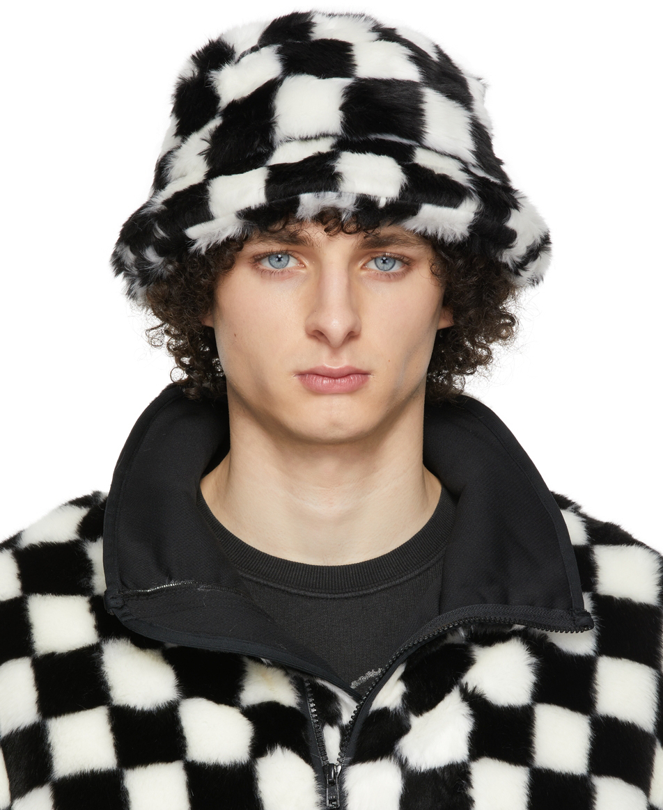 R13 Black & White Faux-Fur Bucket Hat