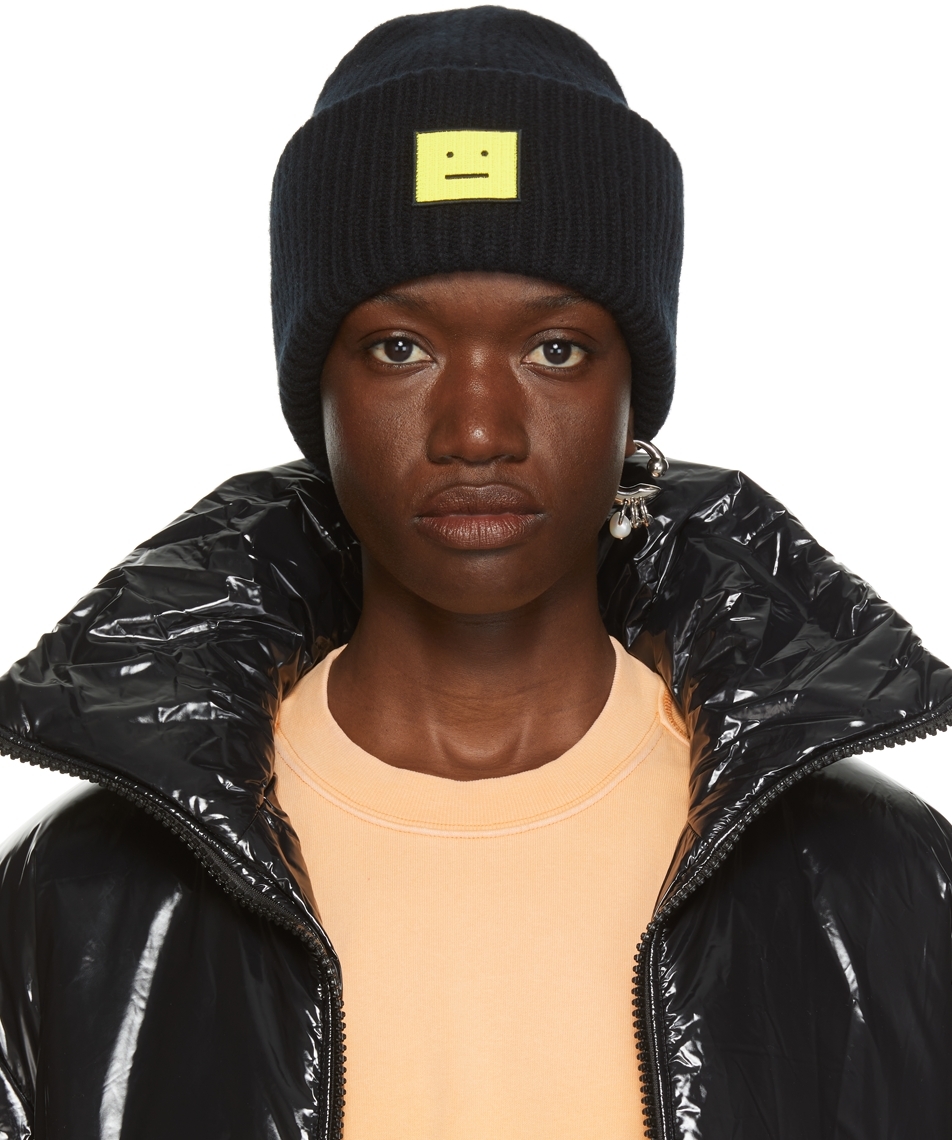 Acne Studios Black & Yellow Face Patch Beanie