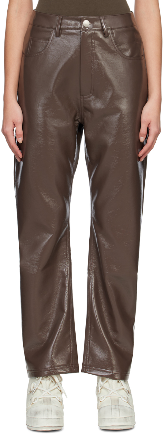 Entire Studios Brown Wet Faux-Leather Pants