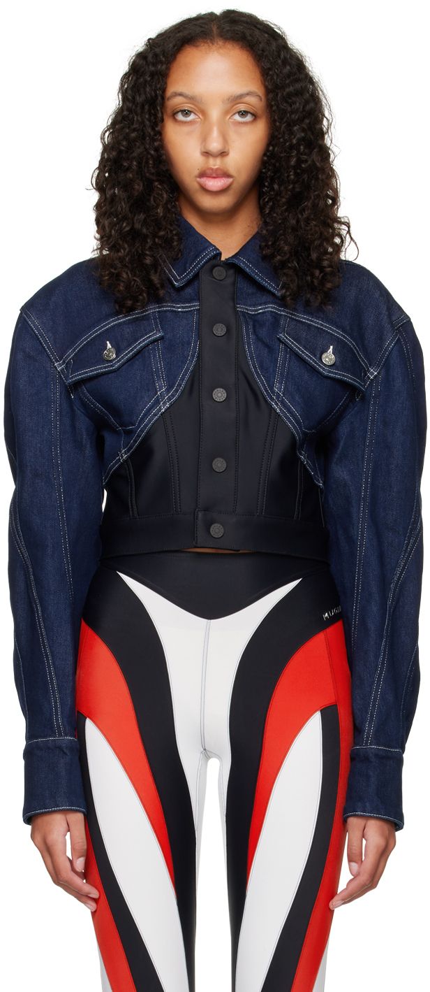 Mugler Blue Cropped Denim Jacket