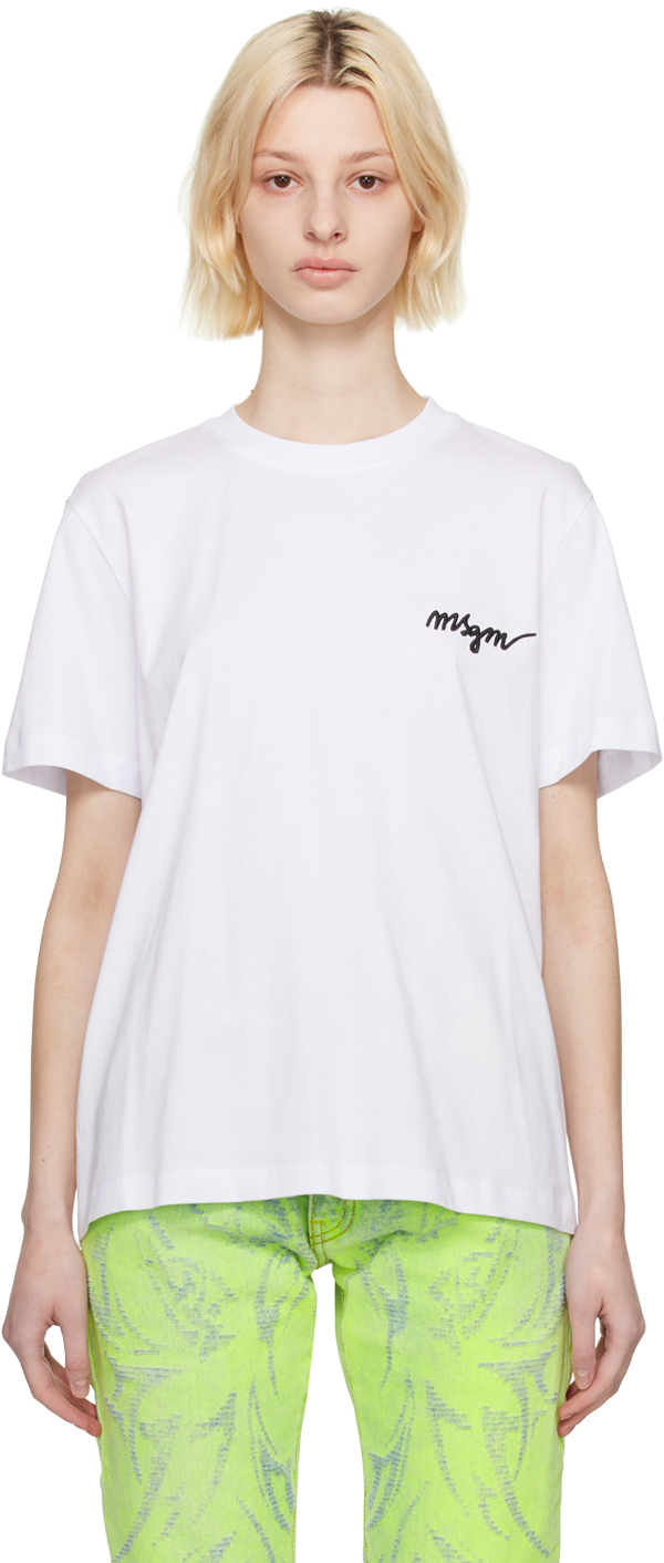 MSGM White Embroidered T-Shirt