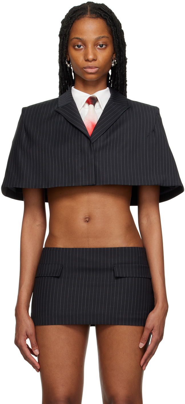 Mowalola Black Pinstriped Blazer