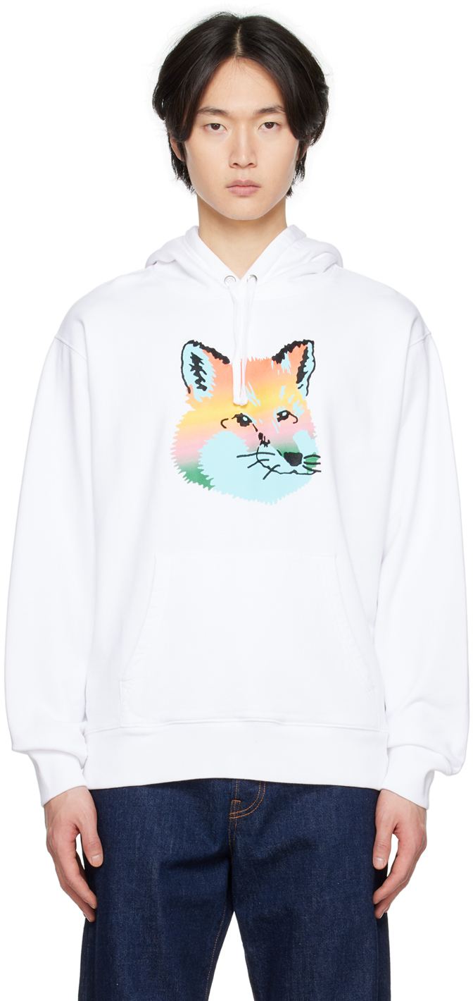 Maison Kitsuné White Vibrant Fox Head Hoodie