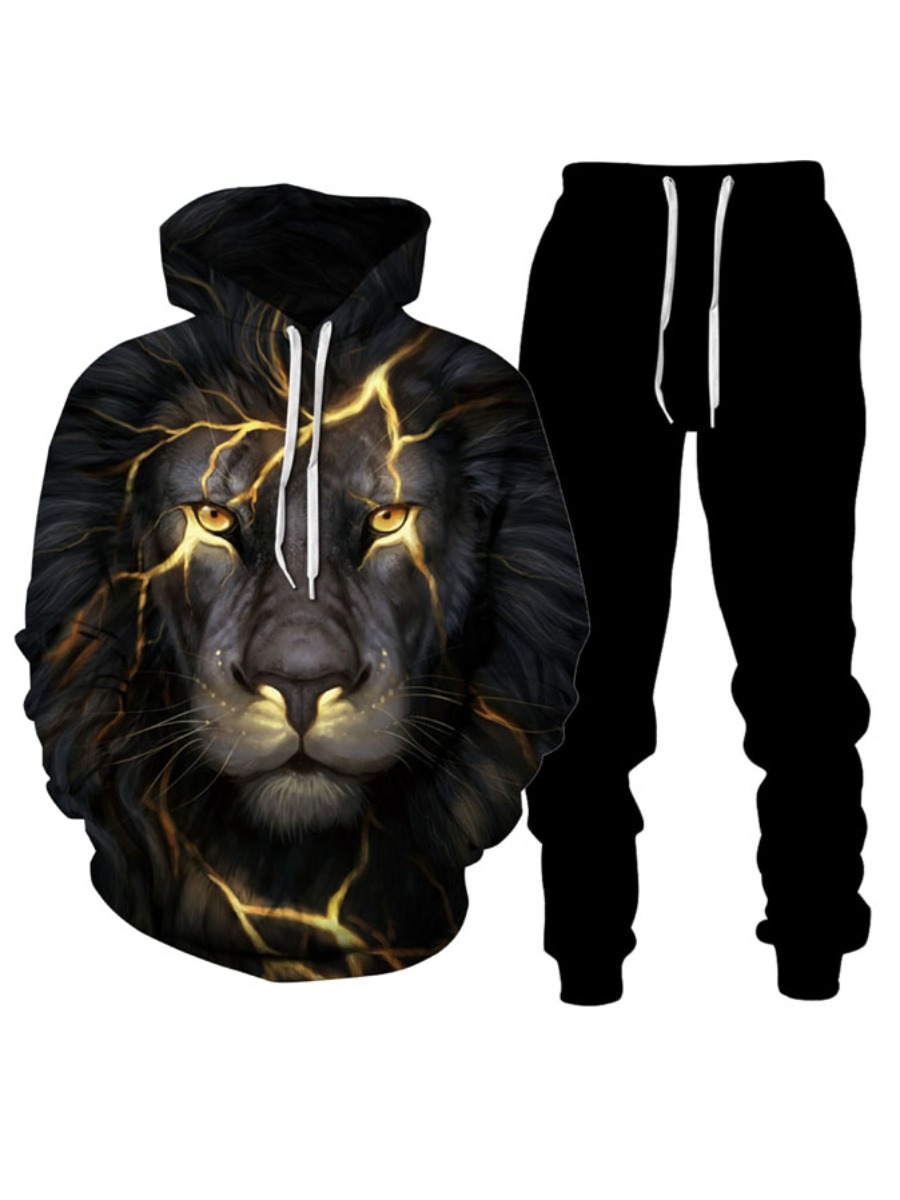 LW Men Animal Print Drawstring Tracksuit Set