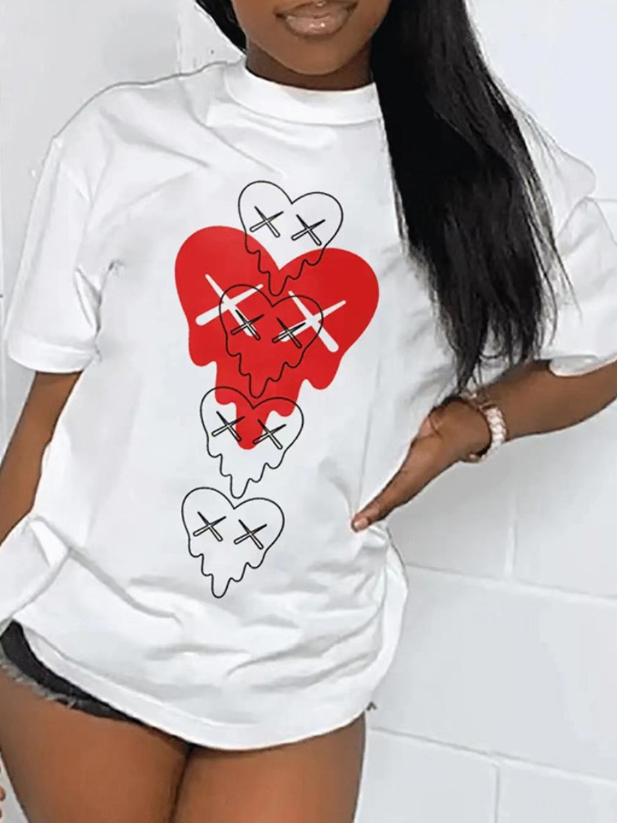 LW Plus Size Heart Print Pachwork T-shirt L