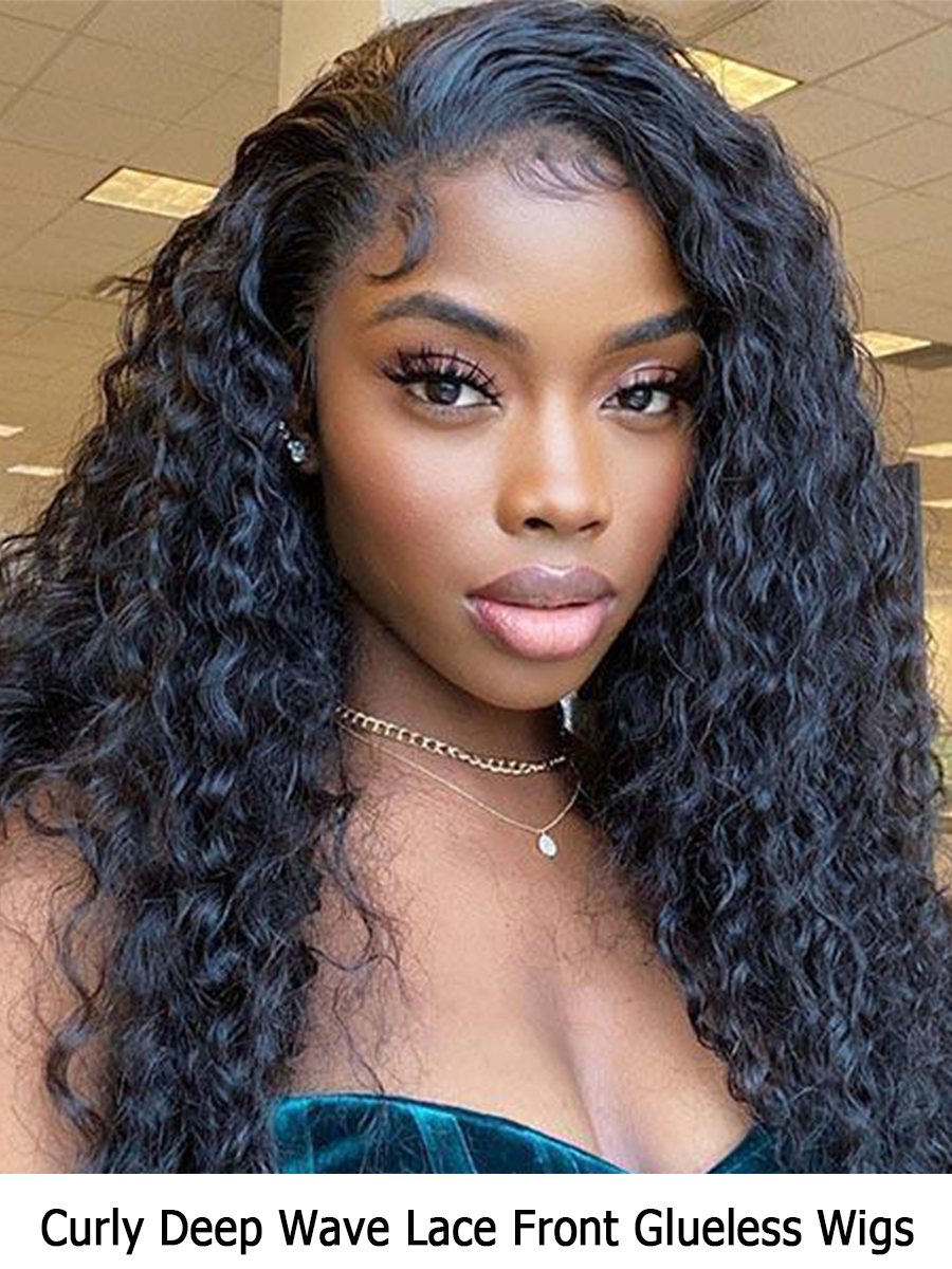 Essential Bouncy Curly Deep Wave Human Hair Wigs Glueless Lace Front Wigs