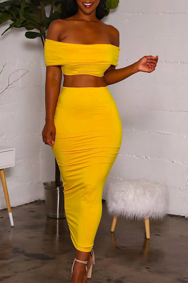 LW Off The Shoulder Crop Top Skirt Set