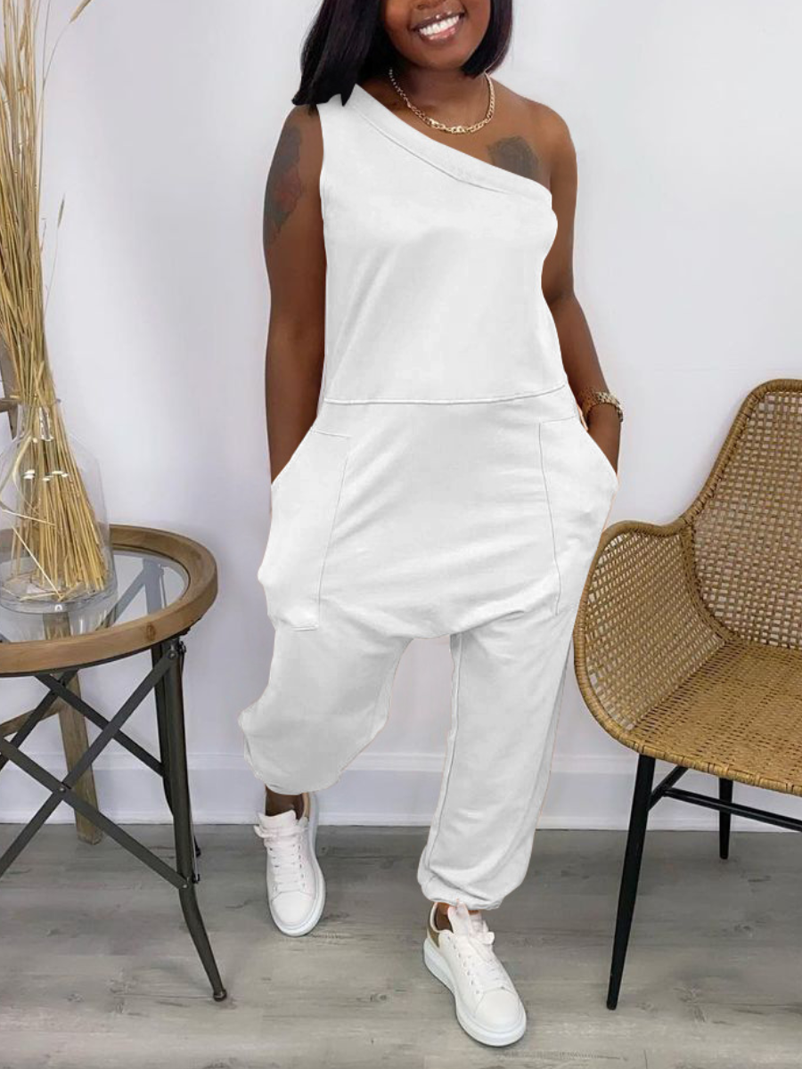 LW BASICS One Shoulder Pocket Design Jumpsuit