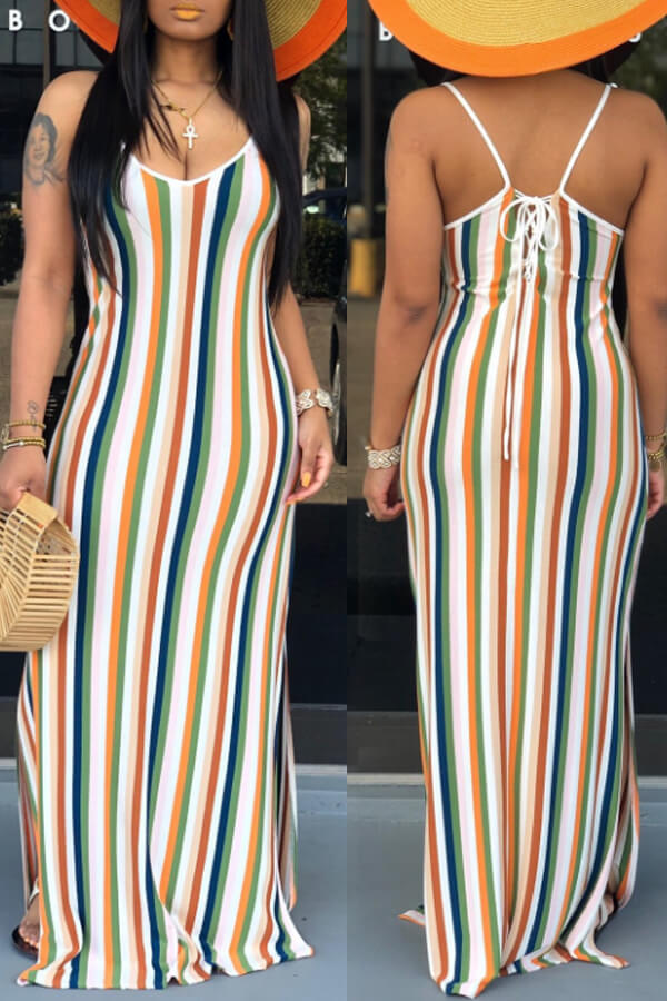 LW Sexy Striped Multicolor Maxi Dress