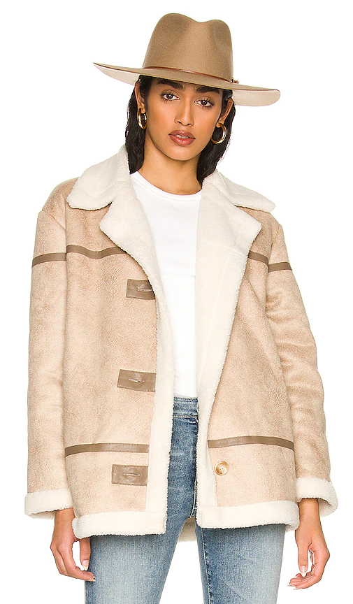 Line & Dot Kinsley Faux Shearling Coat in Taupe. Size M, L.