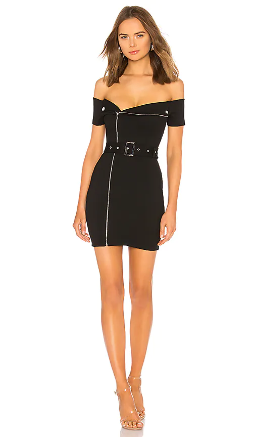 superdown Terri Moto Dress in Black. Size XXS, S.