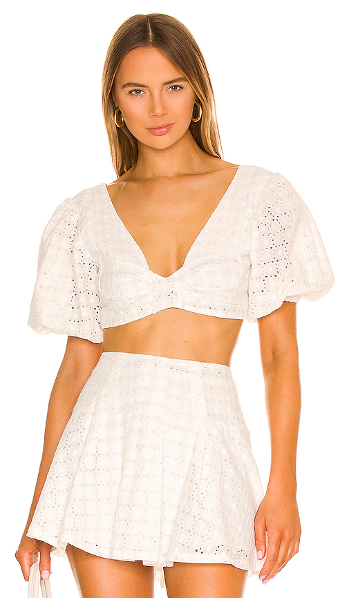 For Love & Lemons Denise Crop Top in White - White. Size XS (also in L, M, S).