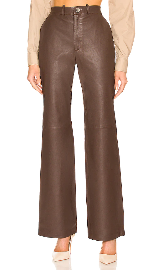 L'Academie The Zaza Leather Pant in Chocolate. Size S, L.