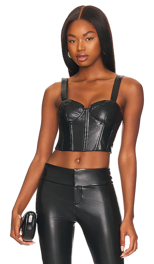 Alice + Olivia Jeanna Faux Leather Bustier in Black. - size 4 (also in 0, 8)