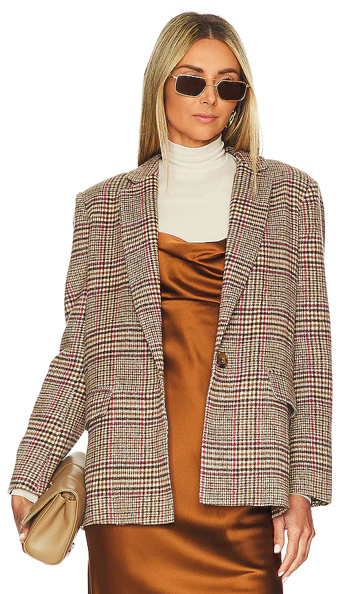 Central Park West Monte Plaid Blazer in Brown. Size L, M, XS.