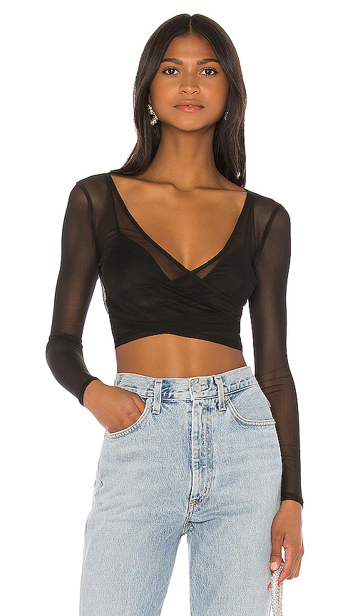 superdown Maisie Mesh Crop Top in Black - Black. Size L (also in XL).