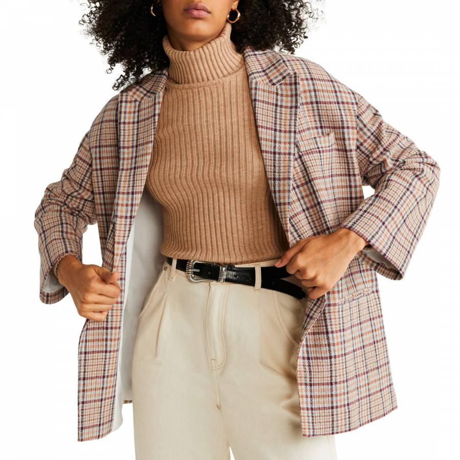 Orange Checked Unstructured Jacket