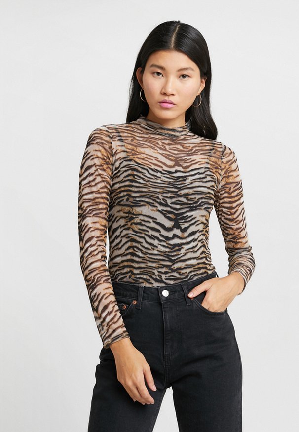 TIGER MESH HIGH NECK - Long sleeved top - beige