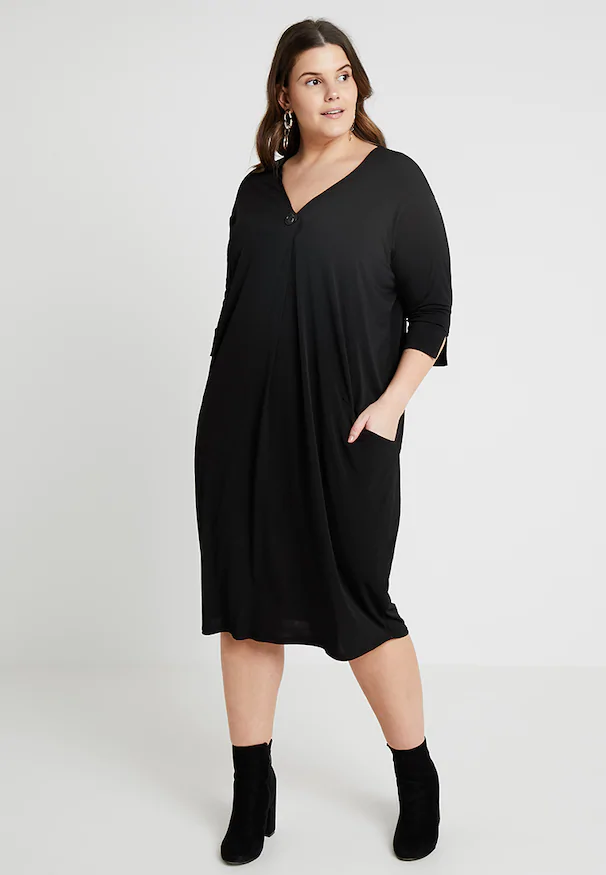 COCOON NOTCH NECK DRESS - Day dress - black