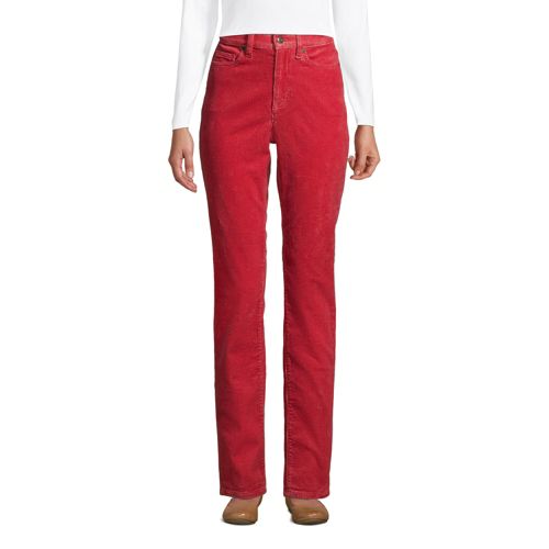 High Waisted Wide Wale Corduroy Straight Leg Jeans, Women, Size: 10 Petite, Red, Cotton-blend, by Lands' End