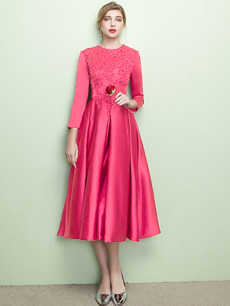 Ericdress A-Line 3/4 Sleeves Tea-Length Evening Dress With Appliques And Beading