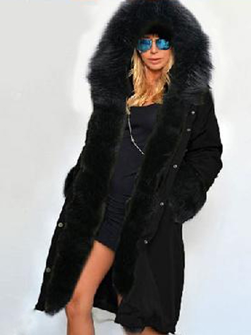 Ericdress Loose Thick Fur Hooded Coat