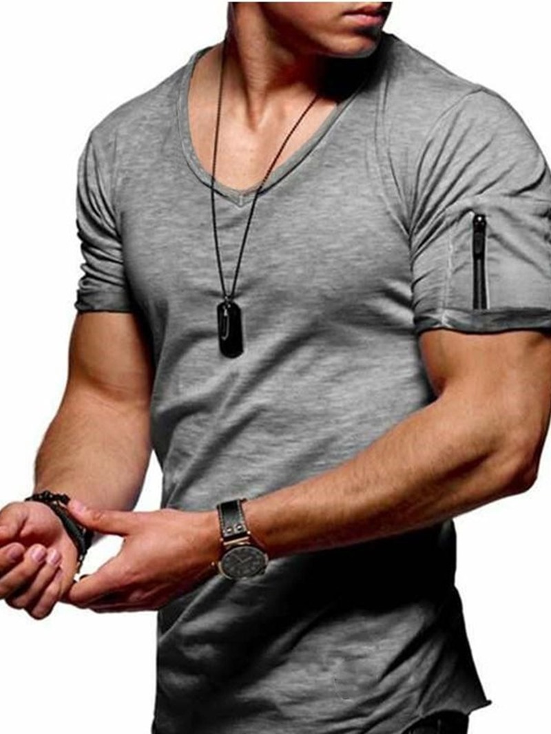 Ericdress V-Neck Plain Zipper Men's Loose T-shirt