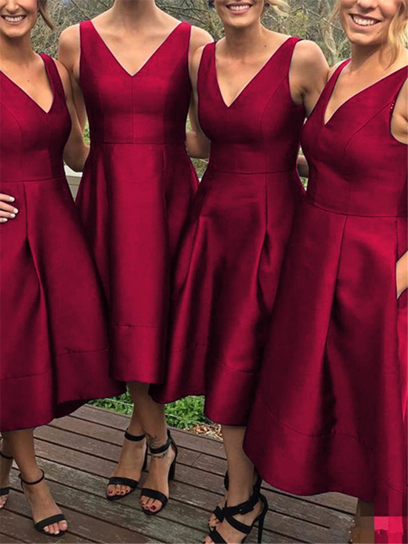 Ericdress V Neck A Line High Low Bridesmaid Dress