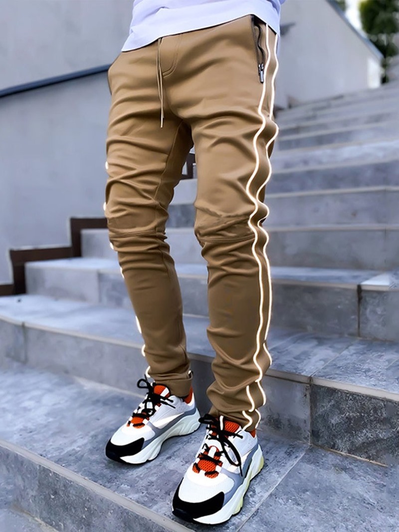 Ericdress Patchwork Pencil Pants Color Block Lace-Up Mid Waist Men's Casual Pants