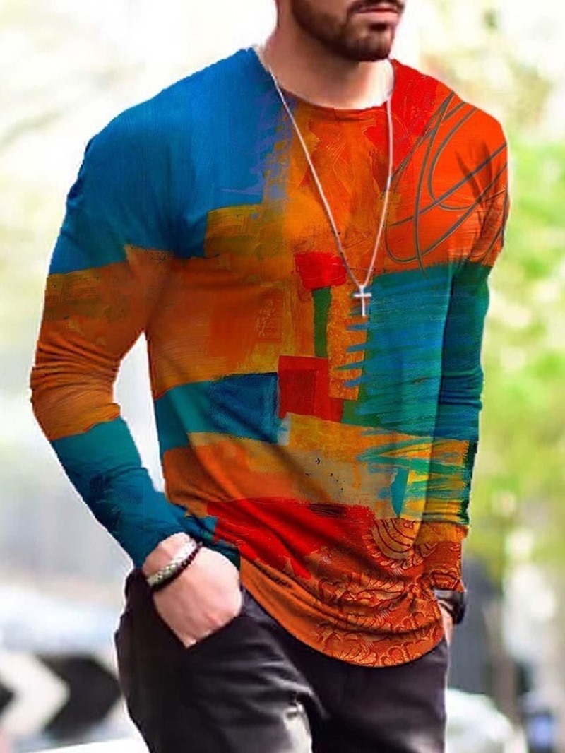 Ericdress Round Neck Casual Print Slim Men's Long Sleeve T-shirt