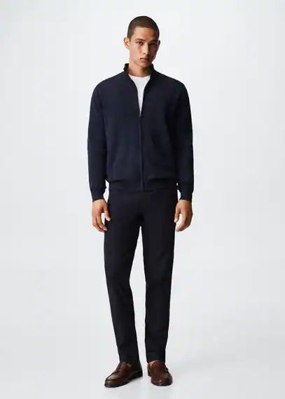 Zipped cotton cardigan navy - Man - L - MANGO MAN