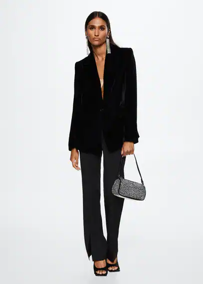 Velvet suit blazer black - Woman - XL - MANGO