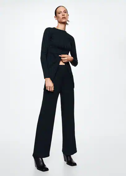 Flared knitted trousers dark navy - Woman - XS - MANGO