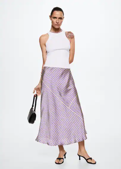 Printed satin skirt lilac - Woman - 3XL - MANGO