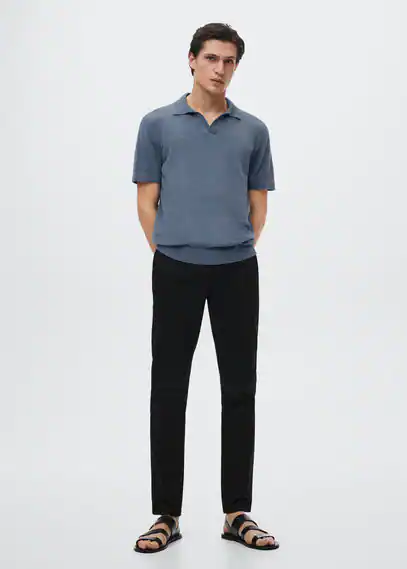 Textured knit cotton polo china blue - Man - S - MANGO MAN