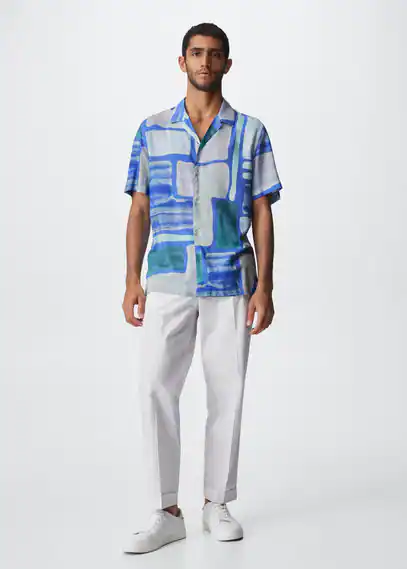 Printed flowy shirt blue - Man - L - MANGO MAN