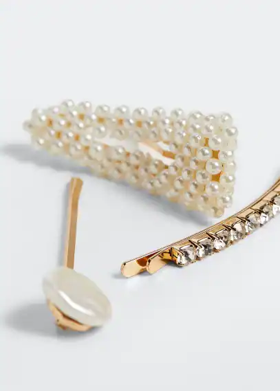 Pearls hairclip 3 set gold - Woman - One size - MANGO