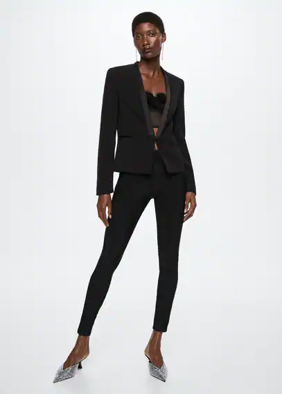 Satin detail blazer black - Woman - XXS - MANGO